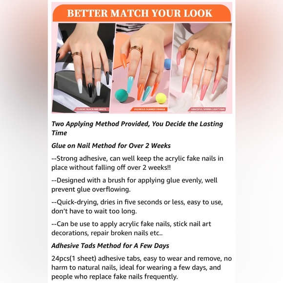 Press on Nails Long Coffin, 360PCS Fit Nicely & Natural Glossy, Complete Kit - Picture 9 of 13